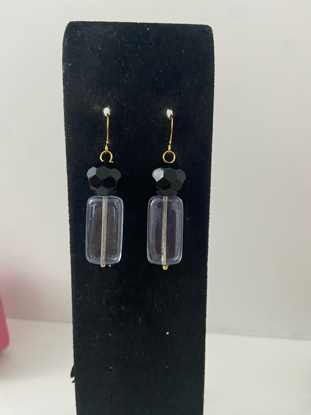 black and clear gray glass bead earrings